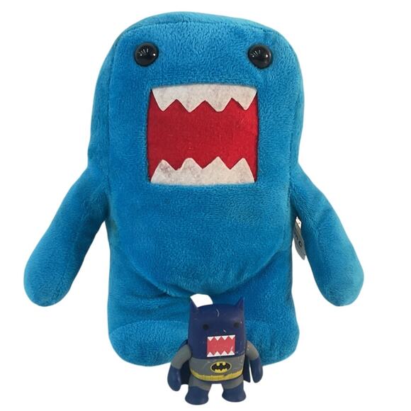 Set of 2 Domo Kun NHK Mascot Japanese Blue Stuffed Plush Batman Toy Pre-Owned - Picture 1 of 4